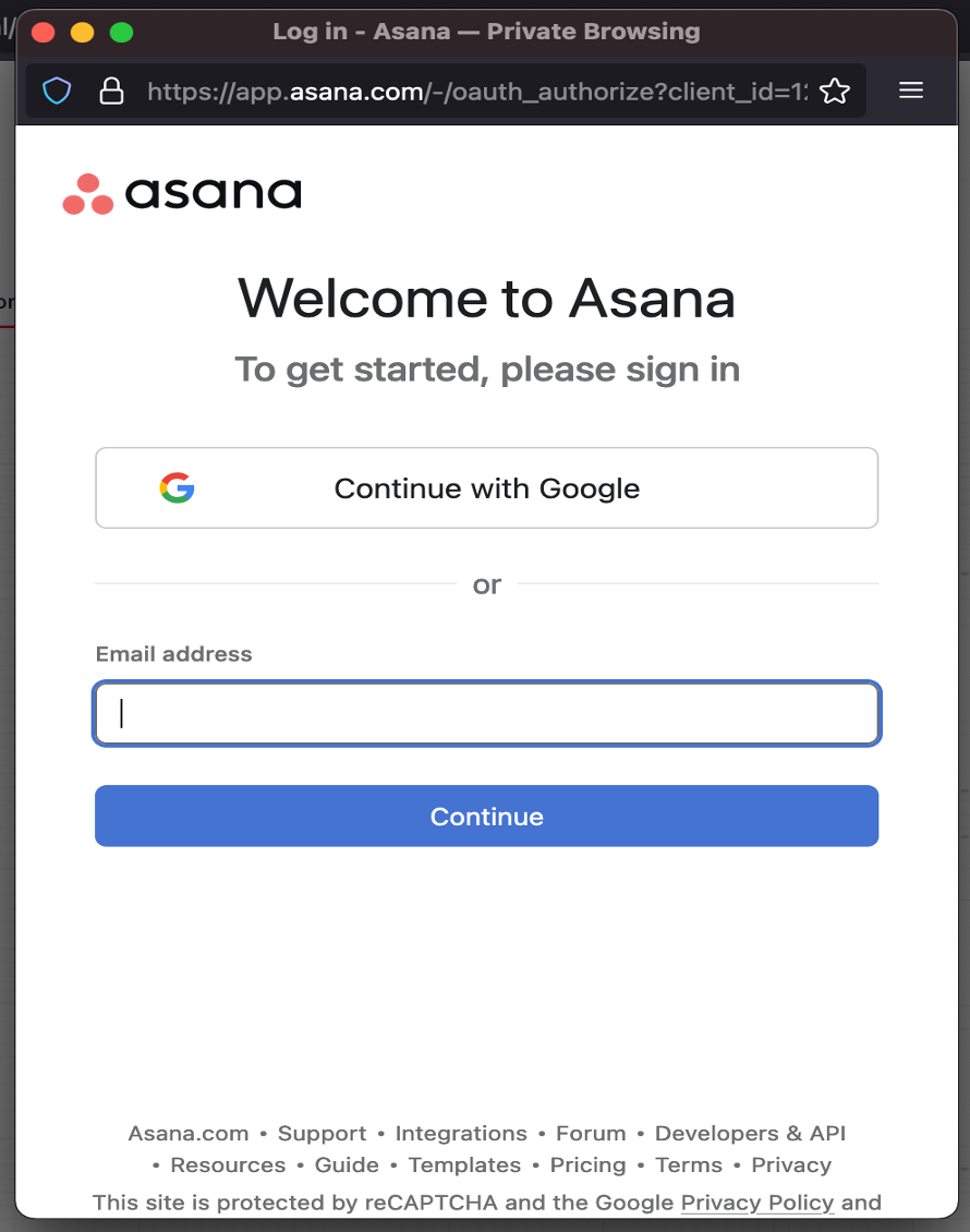 Log into asana