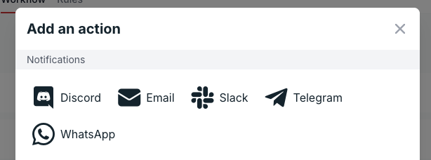 The Plugins section in a form&rsquo;s Workflow tab, with WhatsApp listed under Notifications