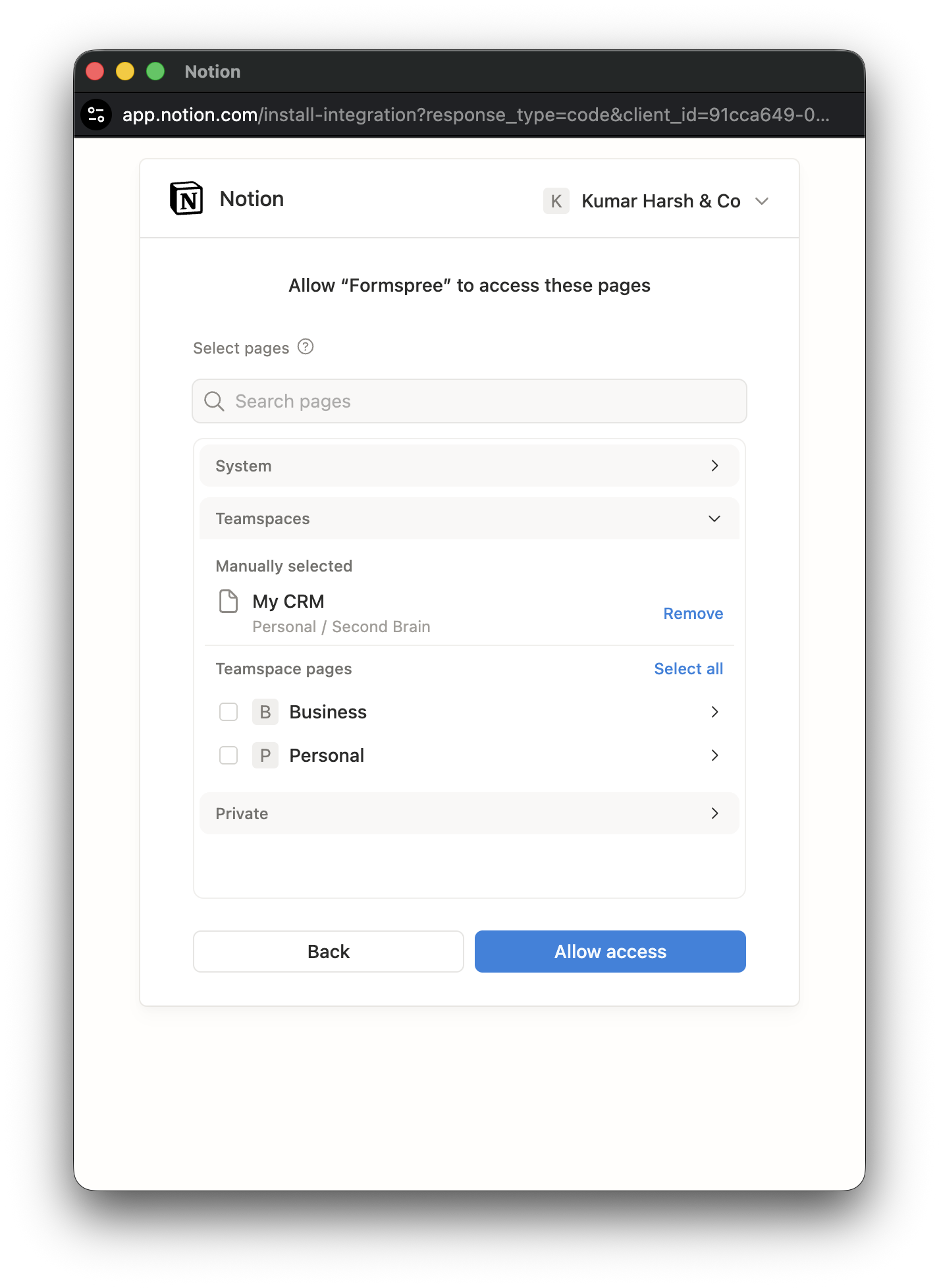 Configure access in Notion