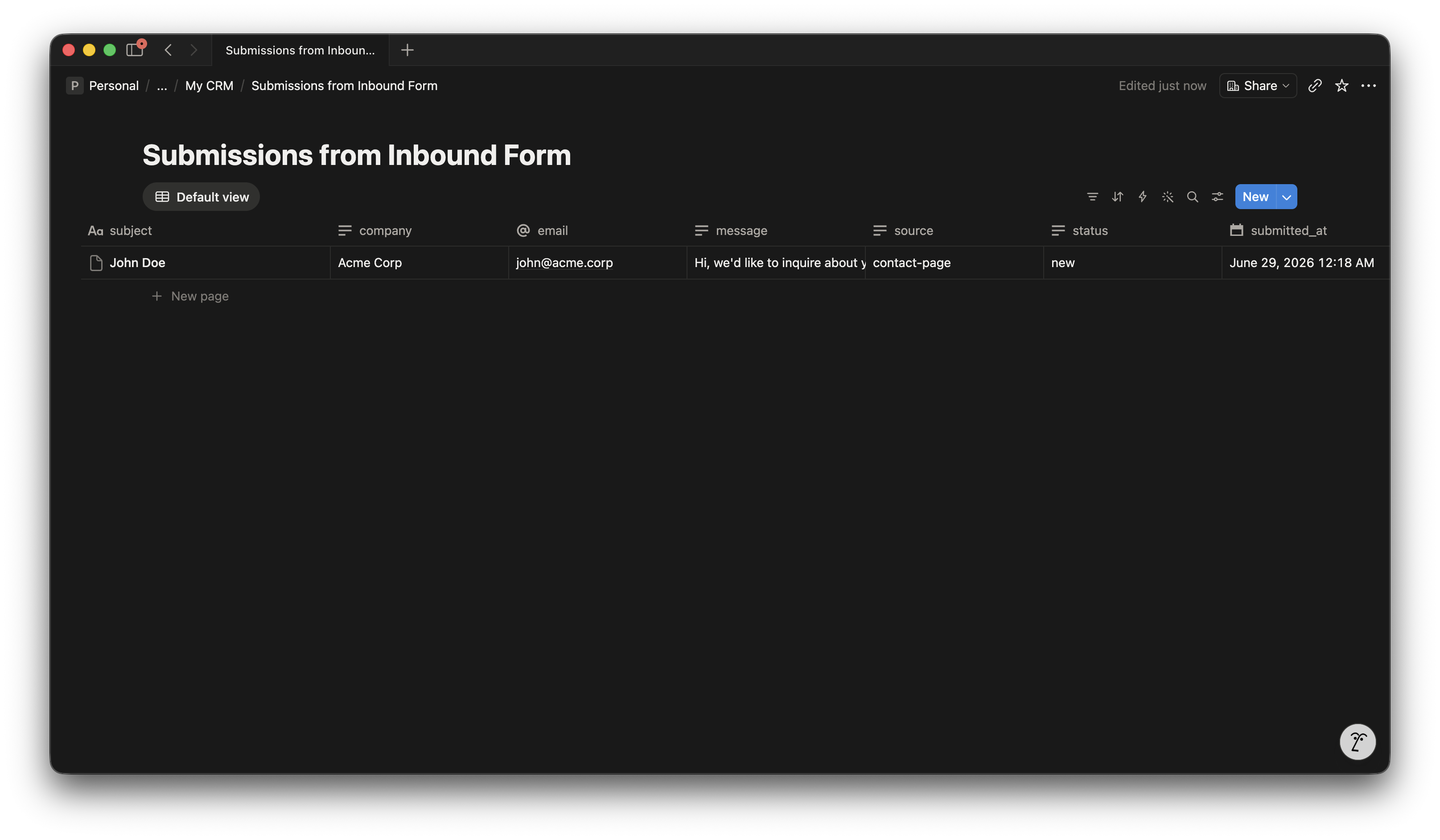 First lead in Notion CRM