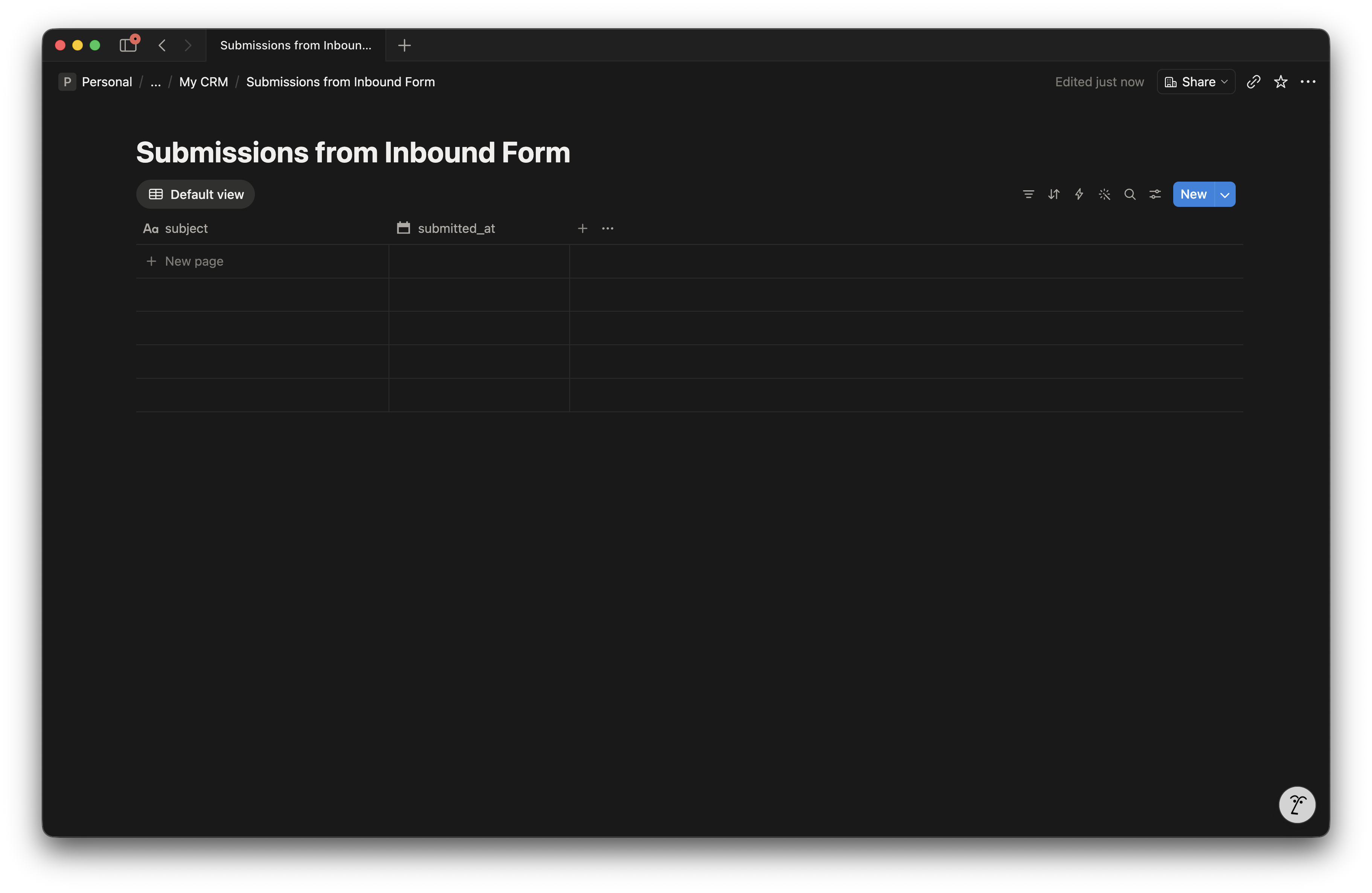 Newly create Notion database