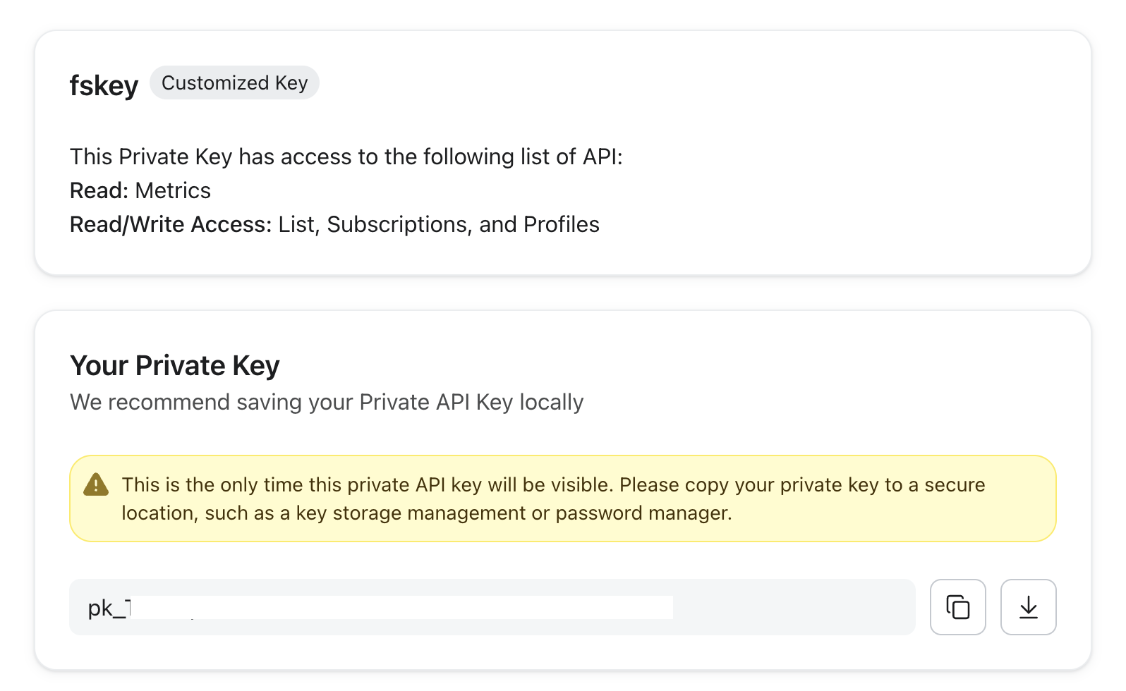 Klaviyo private API key with the required scopes