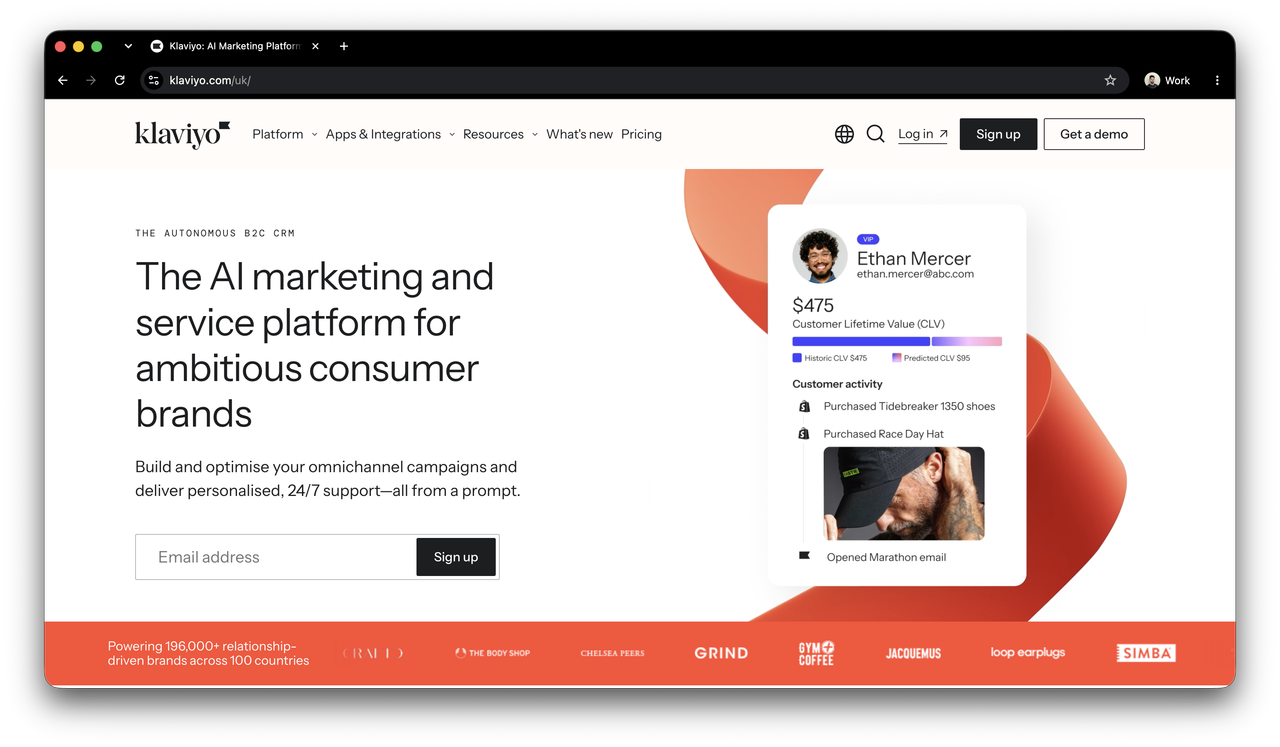 Klaviyo homepage