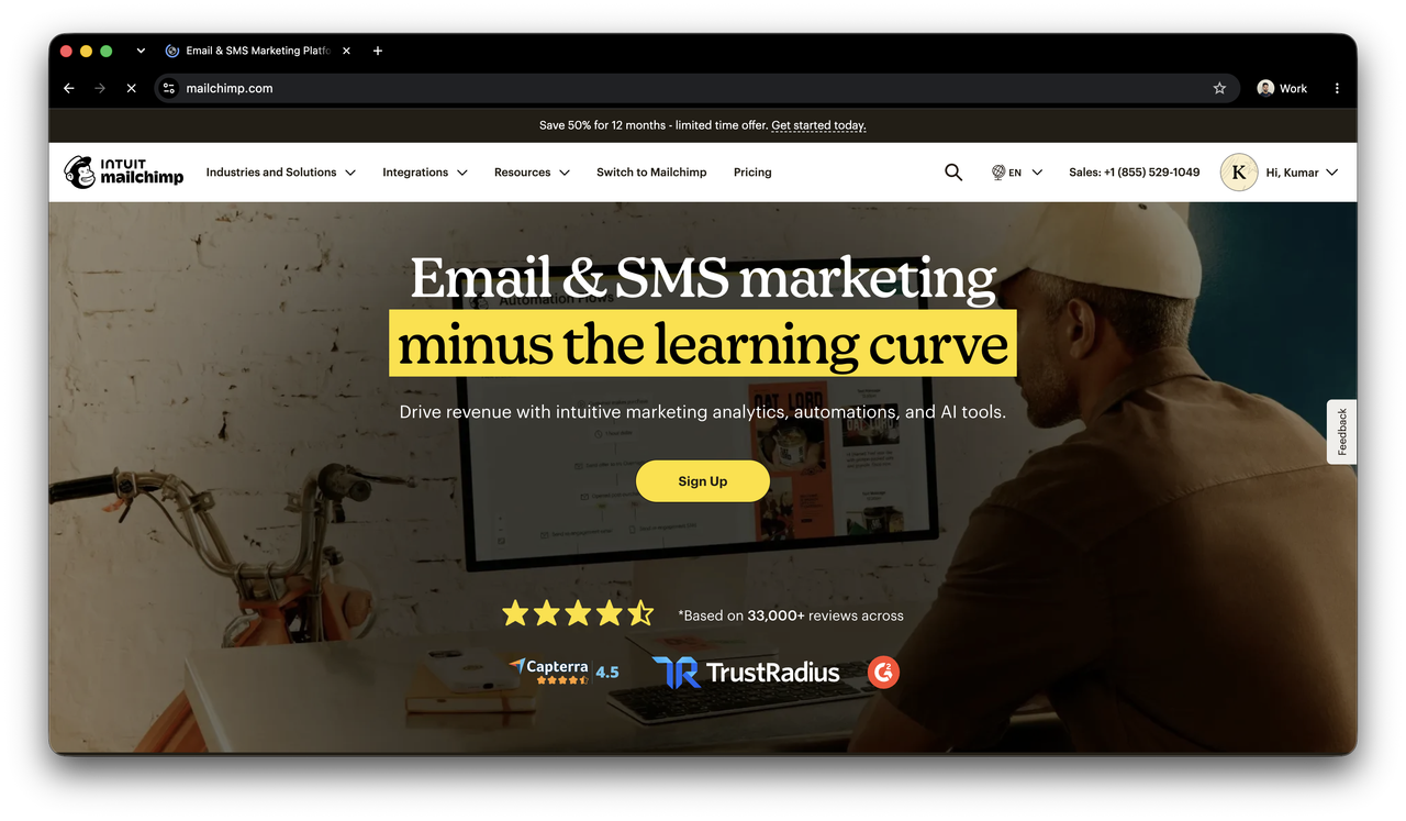 Mailchimp homepage