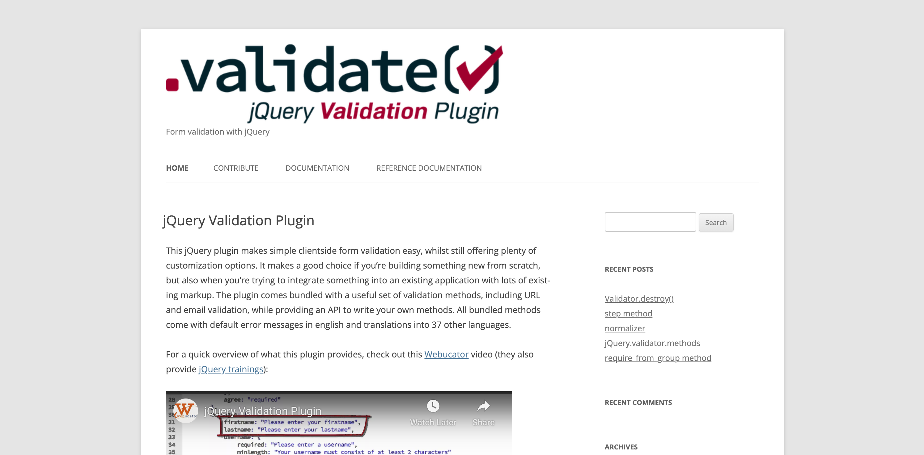 jQuery Validate Homepage