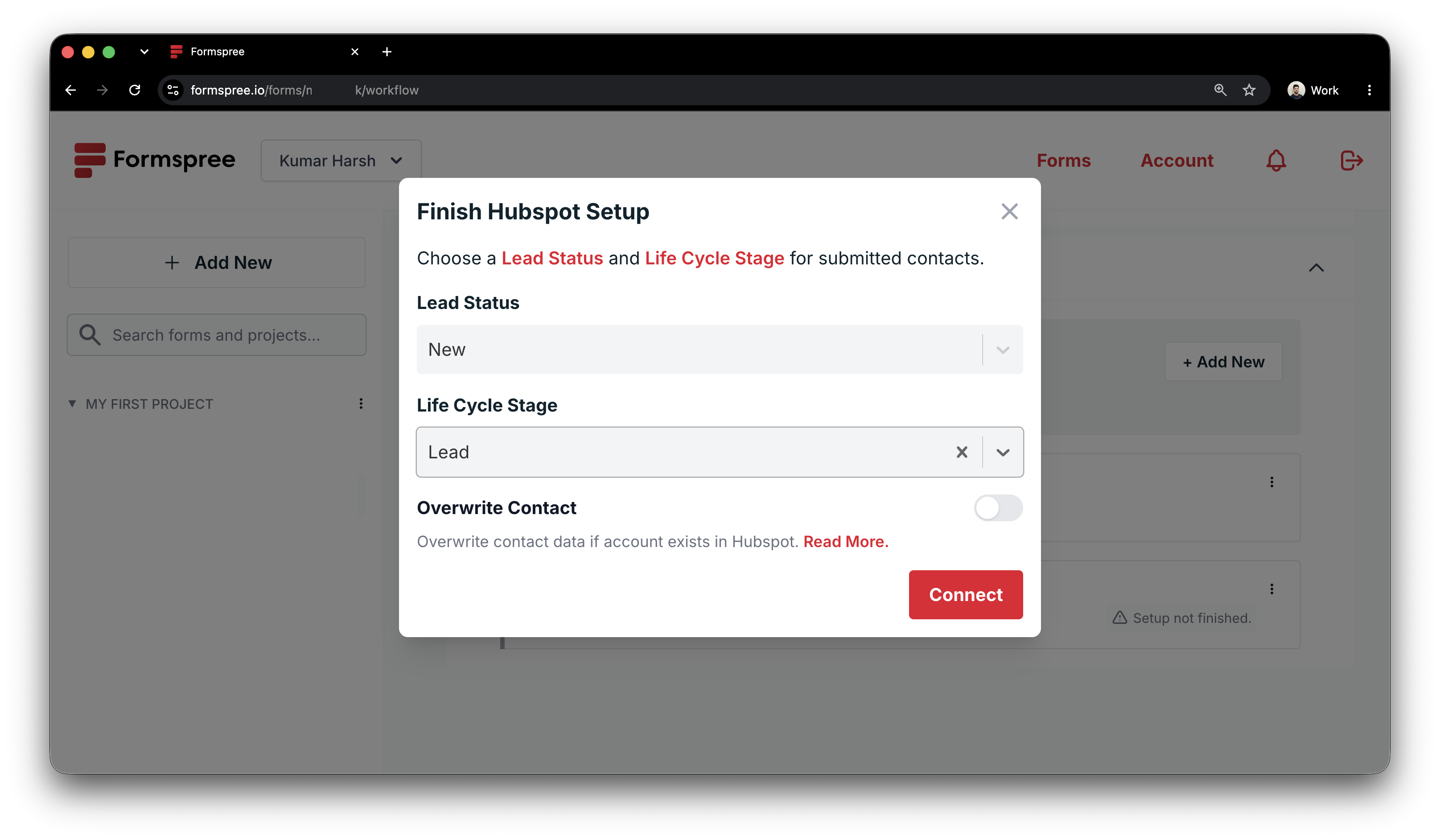 Formspree HubSpot plugin configuration with field mapping