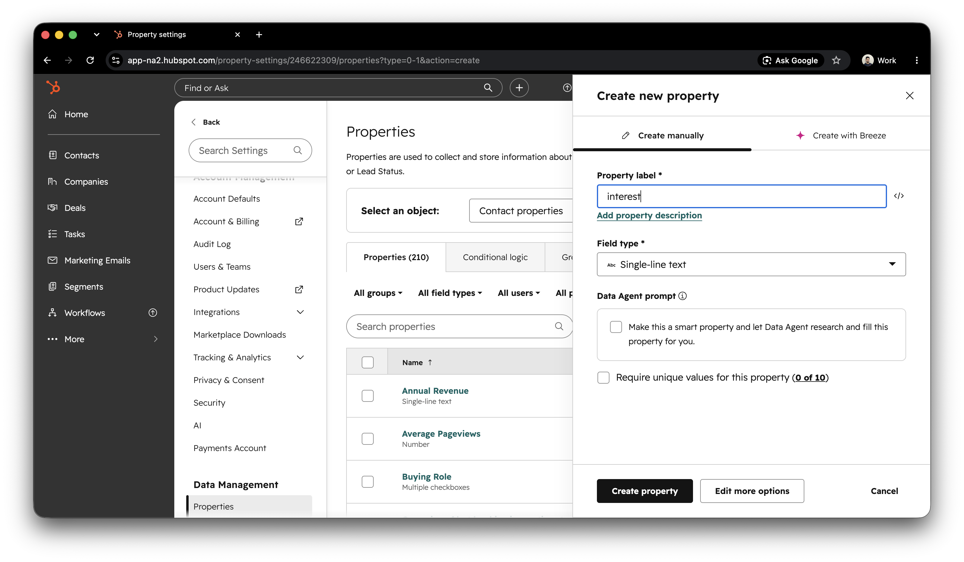 Creating a custom Contact Property in HubSpot