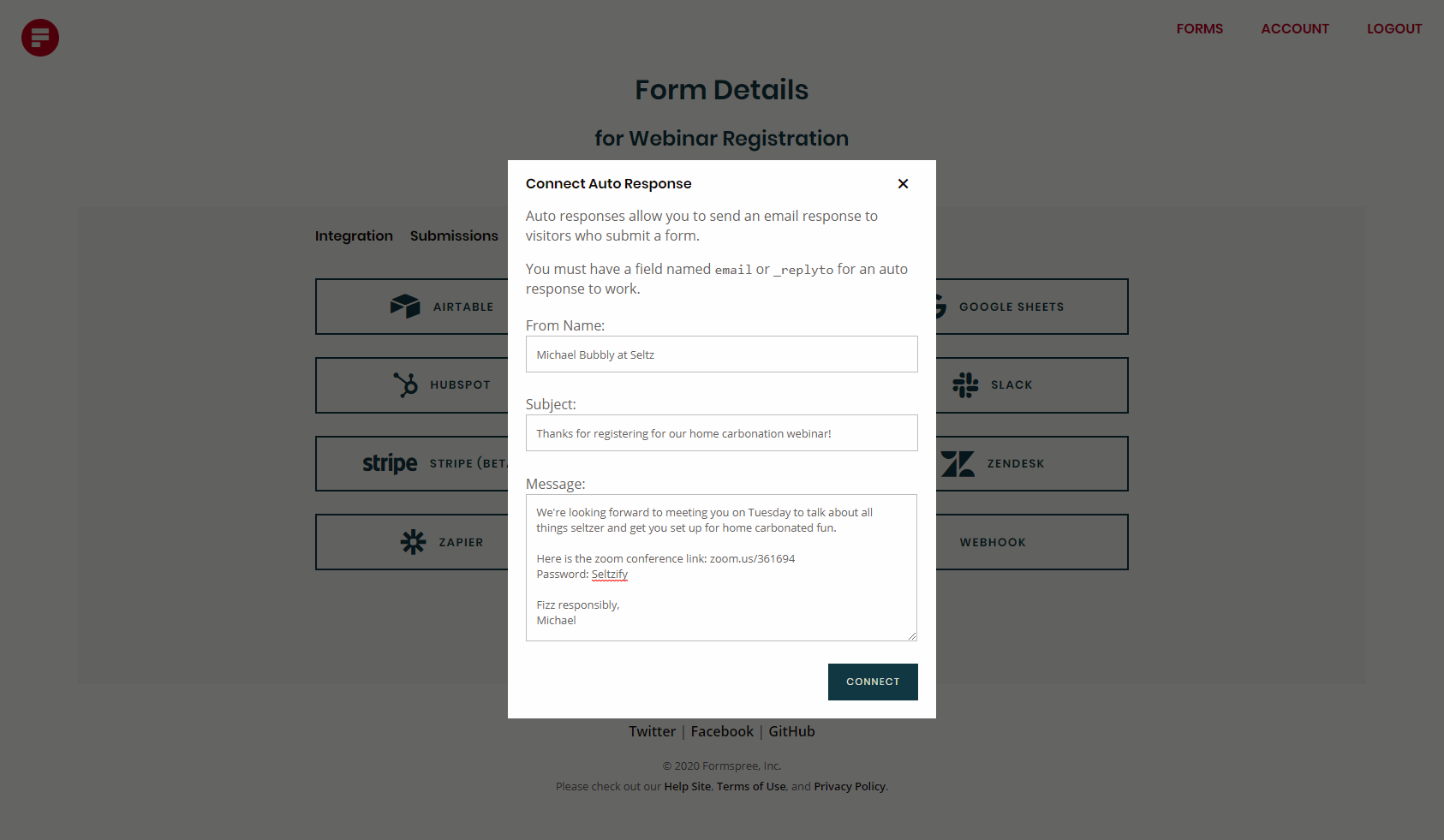 set up registration form auto response email plugin