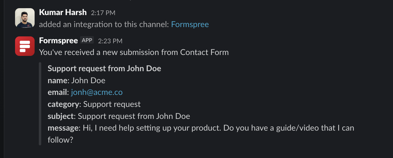 Slack notification from the plugin