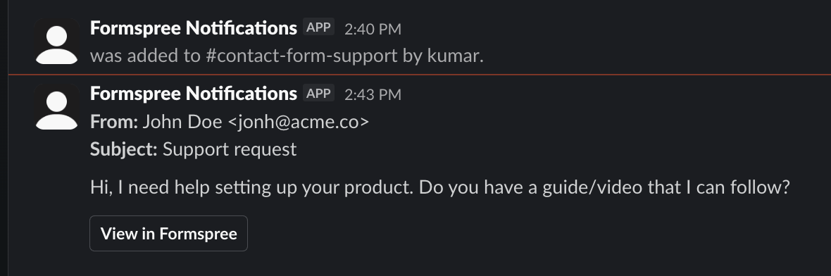 Slack notification from the webhook handler