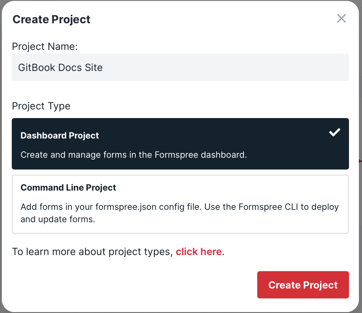 Project creation modal
