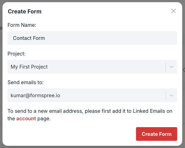 Formspree new form modal