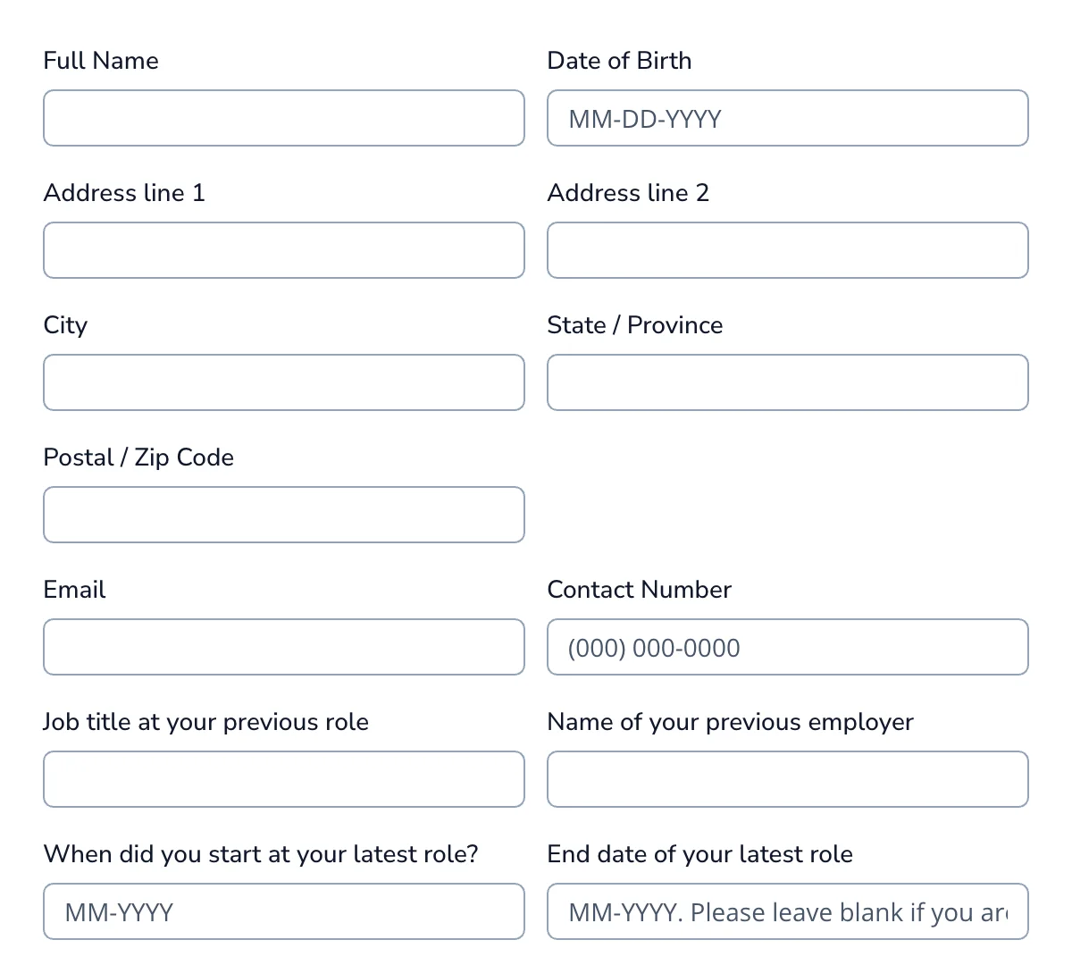 Preview of Employment Application Form