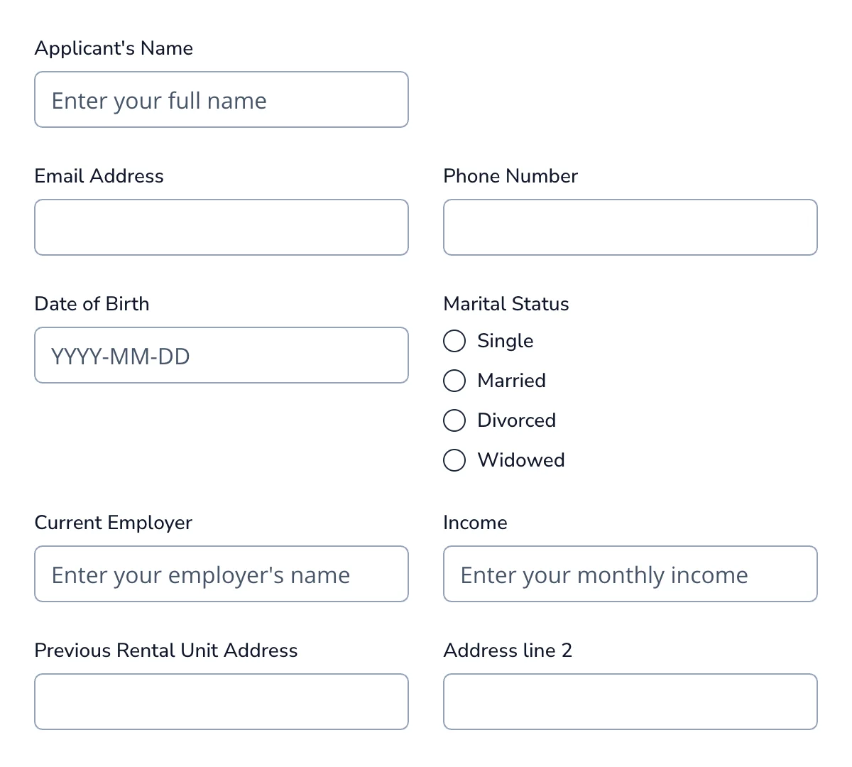 Preview of Tenant Application Form