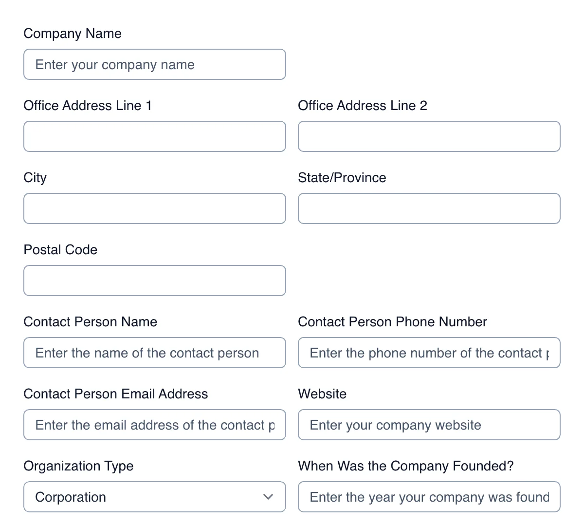 Preview of Vendor Application Form