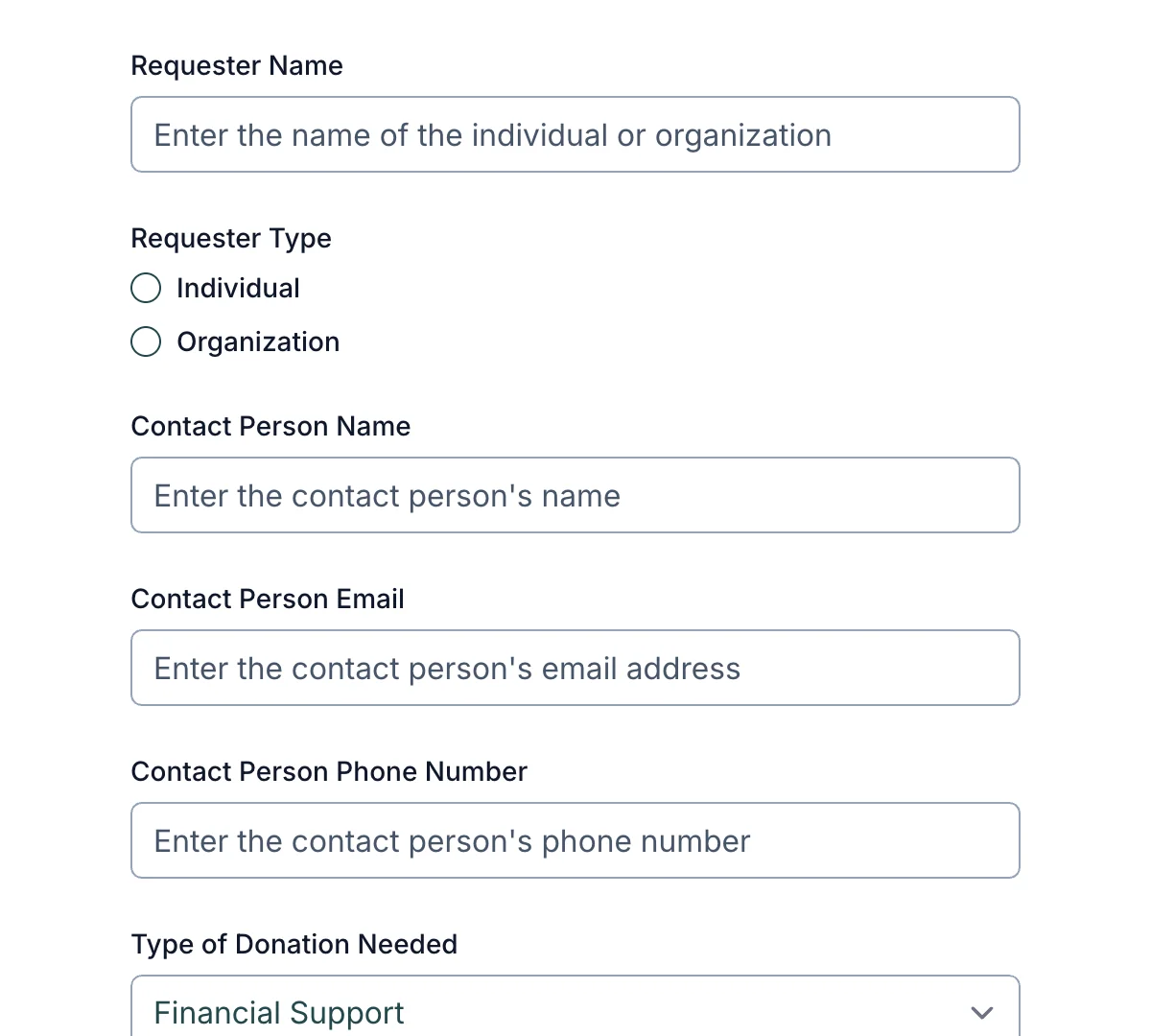 Preview of Donation Request Form