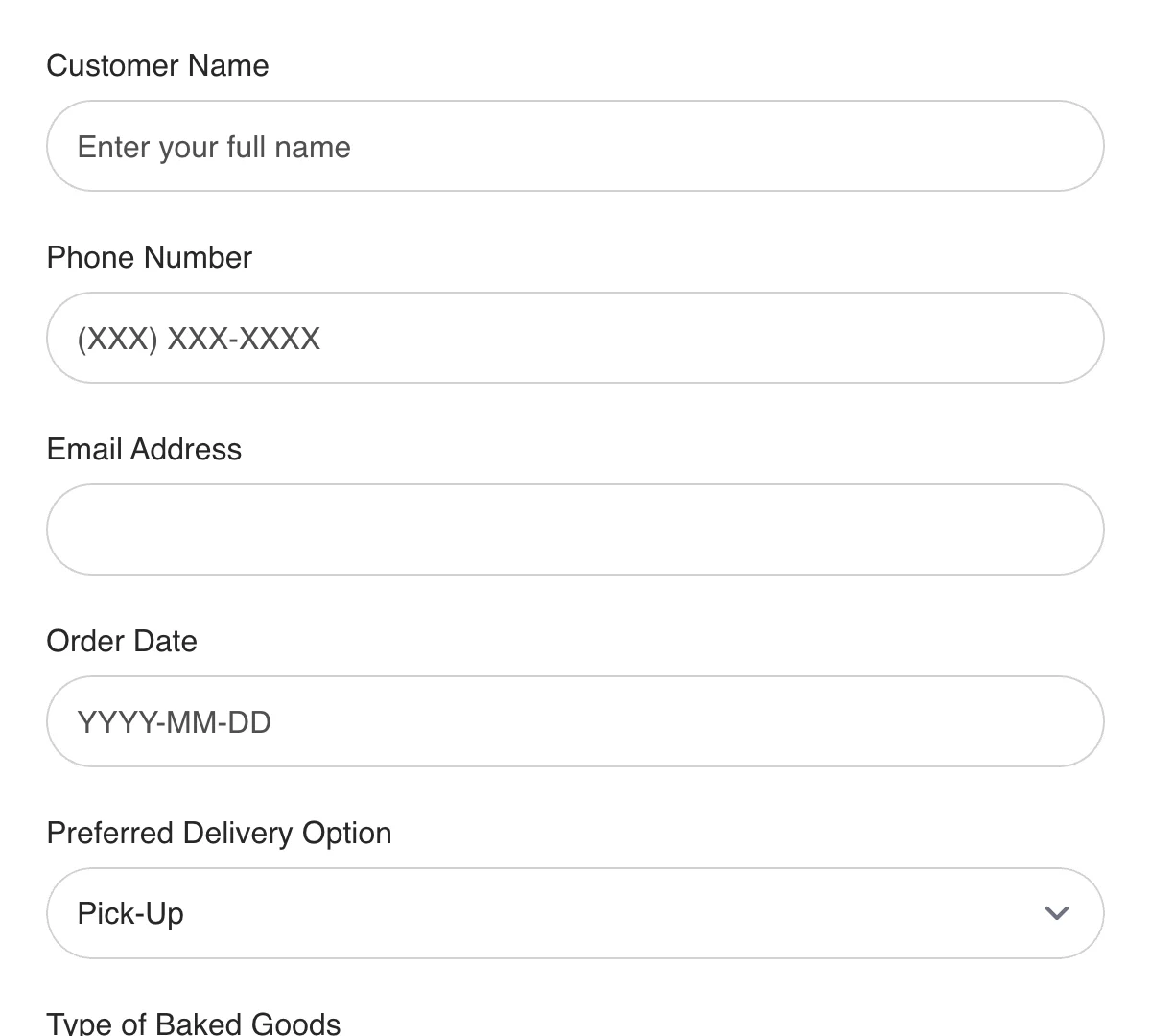 Preview of Bakery Order Form