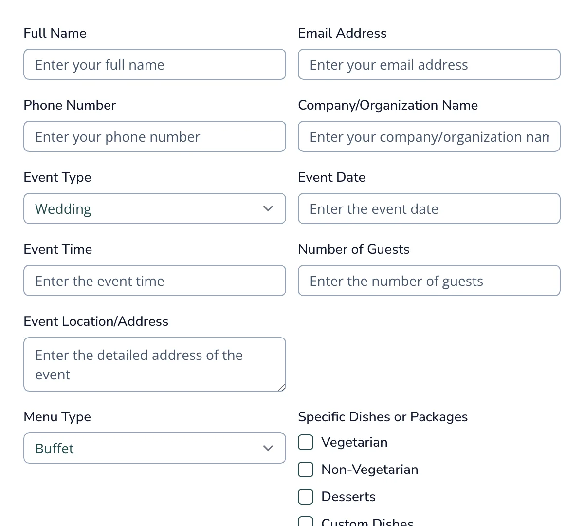 Preview of Catering Order Form