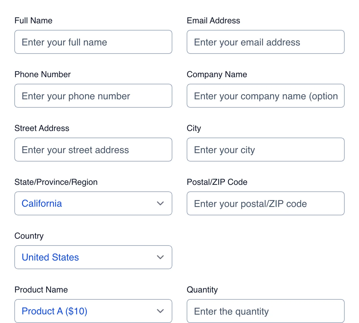 Preview of Product Order Form