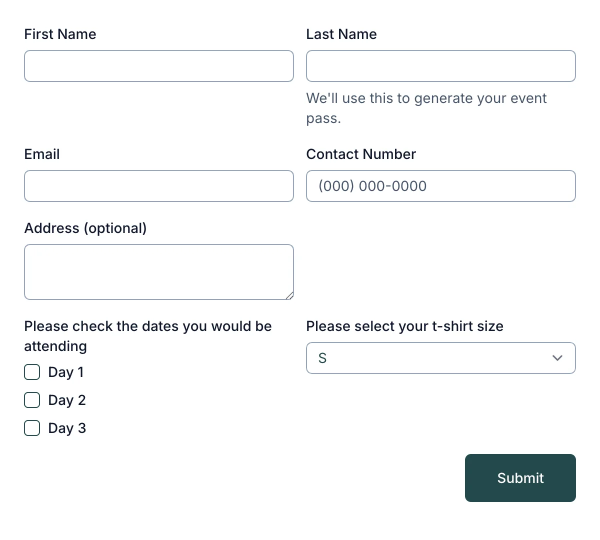 Preview of Event Registration Form